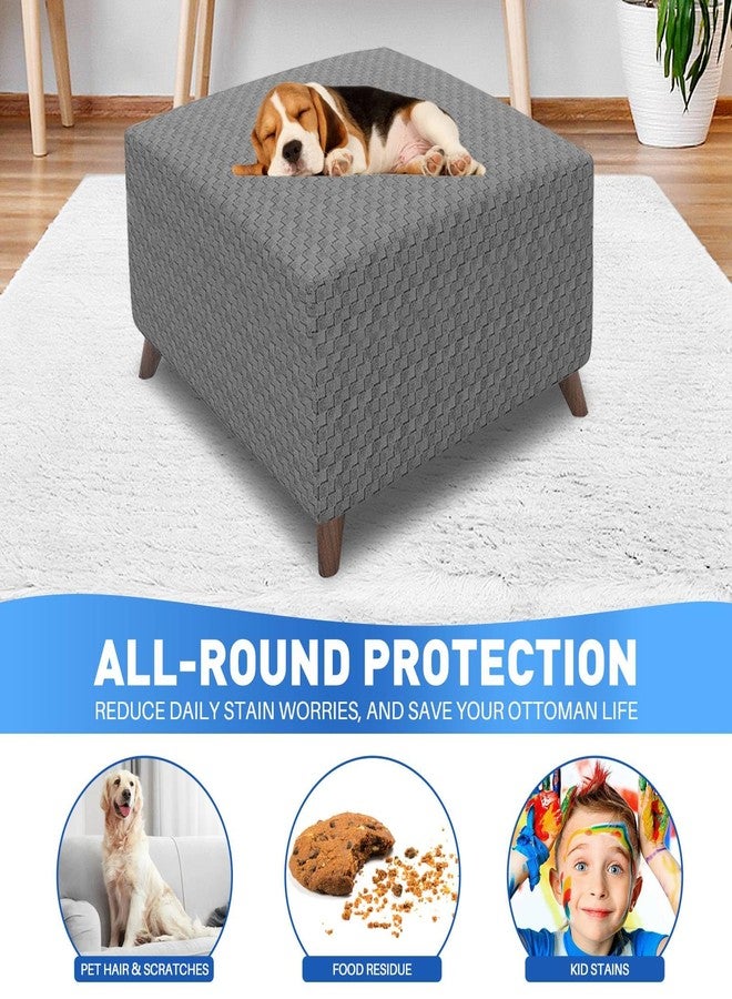 MAXIJIN غطاء مسند قدم مستطيل الشكل من قماش الجاكار من ماكسيجين، غطاء قابل للطي للتخزين، غطاء واقي للأثاث، غطاء ناعم وسميك مع قاعدة مطاطية (مسند قدم صغير، رمادي فاتح) - Image 2